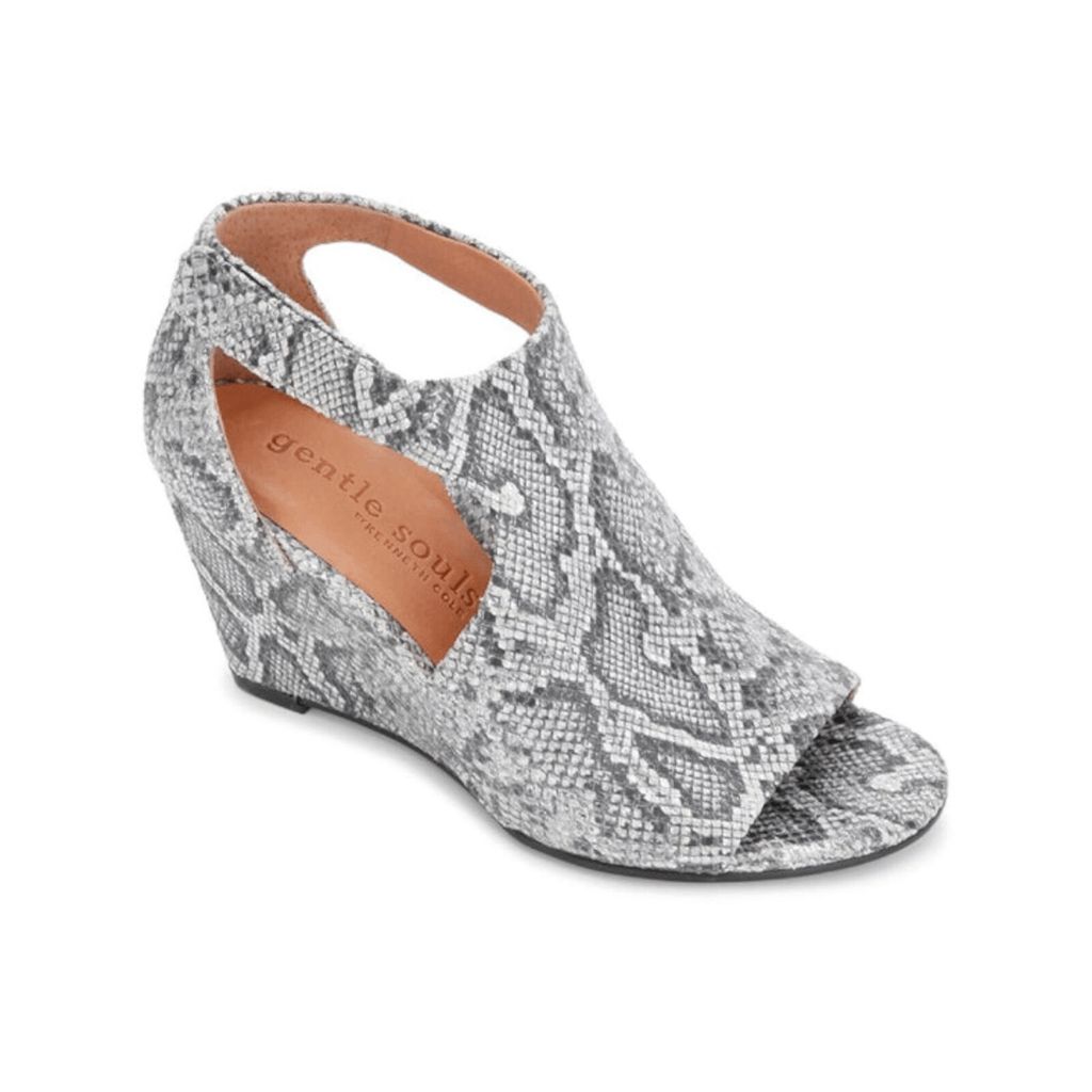Gentle Souls By Kenneth Cole Women's Lunette 75 Hooded Wedges-Pewter Snake 9m